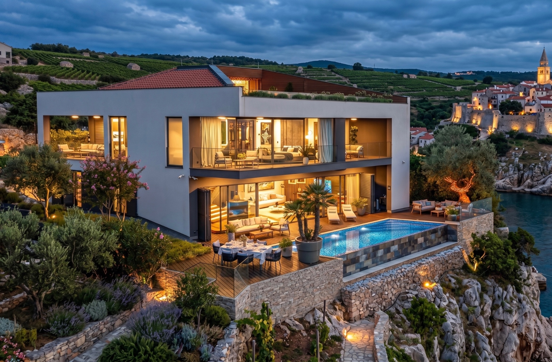 Suvremena obalna rezidencija na otoku Krku s pogledom na Kvarnerski zaljev, luksuzna villa u našem programu održavanja